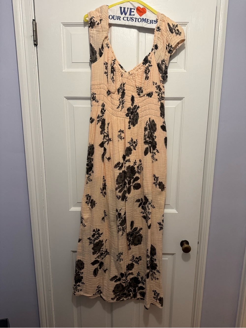 Free People Peach Maxi Dress with Black Floral Print